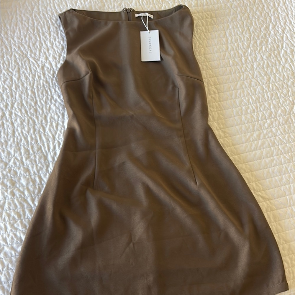 CHARCOAL One Shoulder Brown Dress - Picture 3 of 5